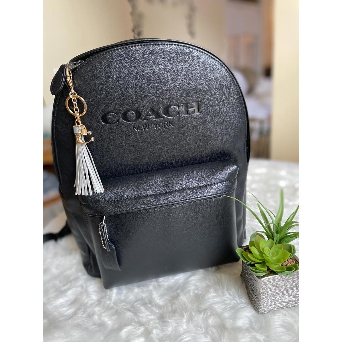 Coach Charter Black Leather Backpack With Tassel Charm